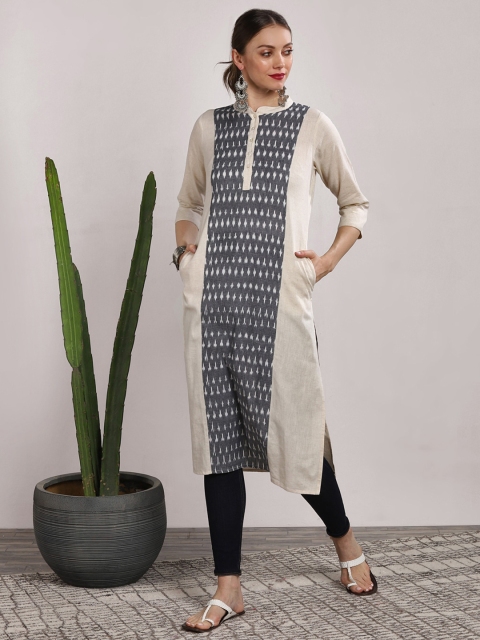 

Sangria Women Grey & Off-White Dyed Straight Kurta