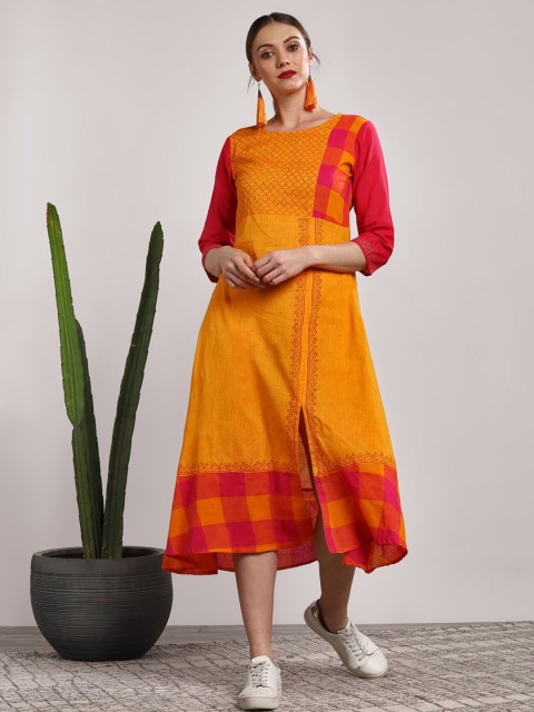 

Sangria Women Mustard Printed A-Line Kurta