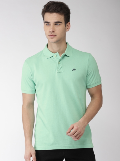 

Aeropostale Men Sea Green Solid Polo Collar T-shirt