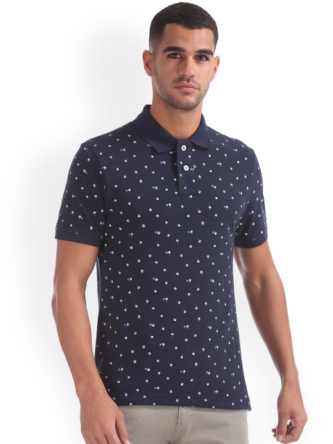 

Aeropostale Men Navy Blue Printed Polo Collar Pure Cotton T-shirt