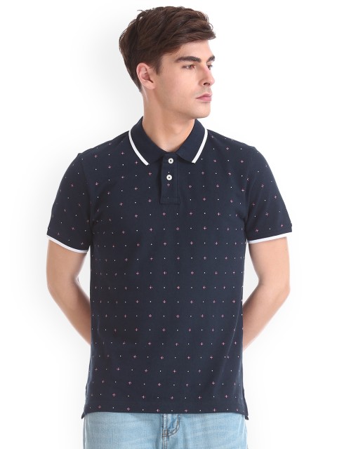 

Aeropostale Men Navy Blue Printed Polo Collar T-shirt