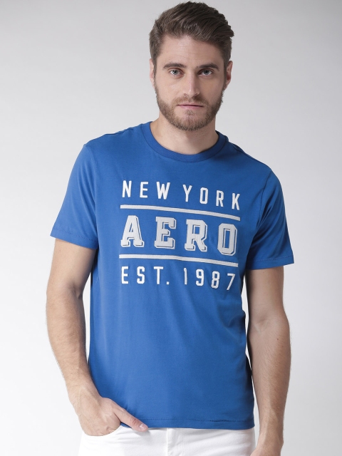 

Aeropostale Men Blue Self-Design Round Neck T-shirt