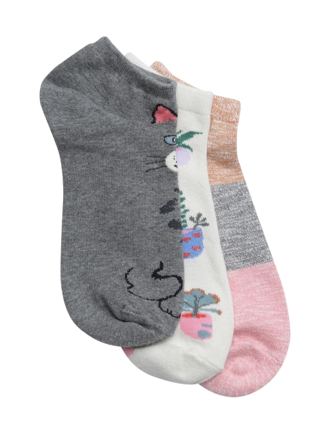 

AMERICAN EAGLE OUTFITTERS Women Pack of 3 Patterned Ankle Length Socks, Grey