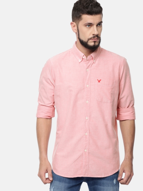 

AMERICAN EAGLE OUTFITTERS Men Pink Slim Fit Solid Casual Shirt