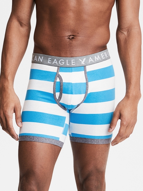 

AMERICAN EAGLE OUTFITTERS Men White and Blue Striped Trunks 7960-100