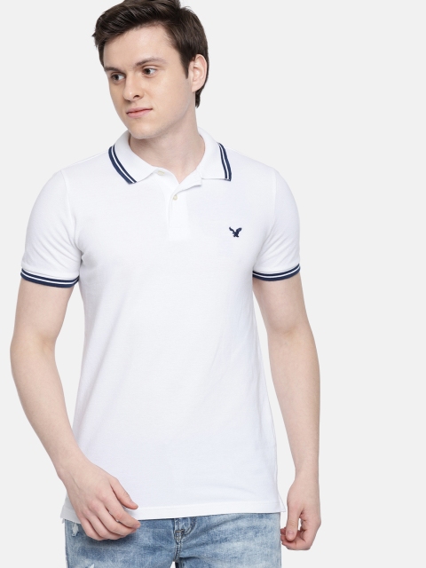 

AMERICAN EAGLE OUTFITTERS White Solid Polo Collar Slim Fit T-shirt
