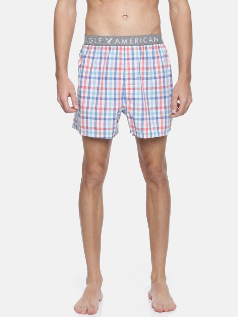 

AMERICAN EAGLE OUTFITTERS Men Blue & White Checked Boxers 7908-100