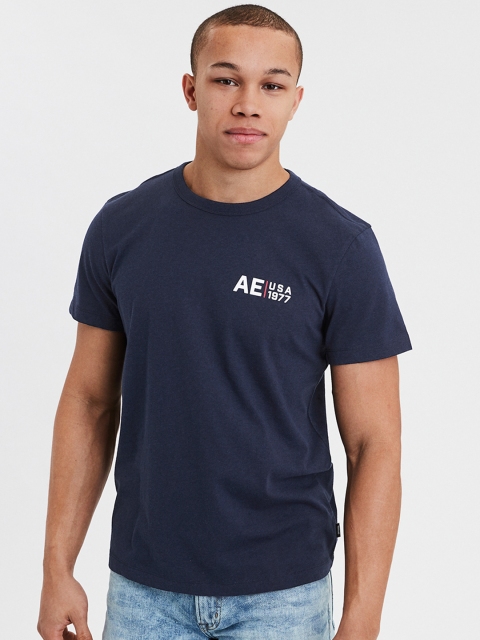 

AMERICAN EAGLE OUTFITTERS Men Navy Blue Printed Round Neck T-shirt