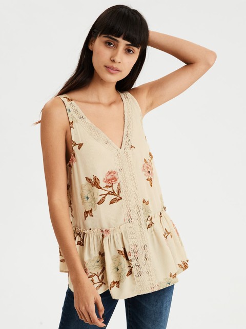 

AMERICAN EAGLE OUTFITTERS Women Beige Printed A-Line Top