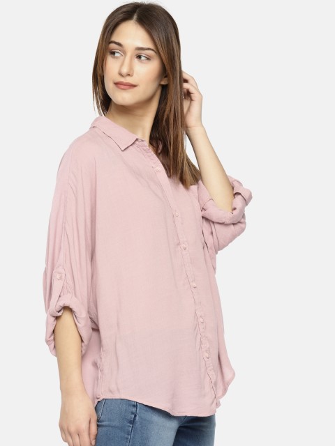 

AMERICAN EAGLE OUTFITTERS Women Mauve Oversized Fit Solid Shirt