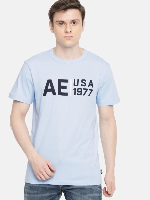 

AMERICAN EAGLE OUTFITTERS Men Standard Fit Blue Printed Round Neck T-shirt