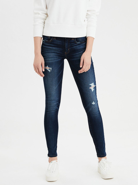

AMERICAN EAGLE OUTFITTERS Women Blue Jeggings Fit Low-Rise Distressed Stretchable Jeans