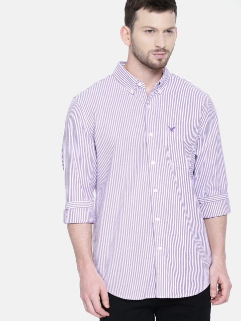 

AMERICAN EAGLE OUTFITTERS Men White & Purple Slim Fit Striped Casual Shirt
