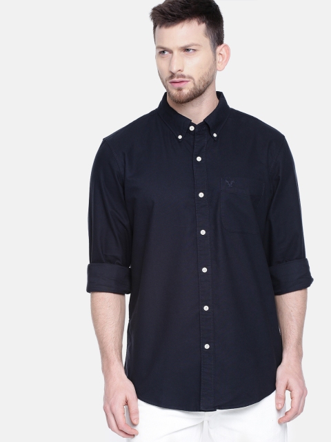 

AMERICAN EAGLE OUTFITTERS Men Navy Slim Fit Solid Casual Shirt, Navy blue