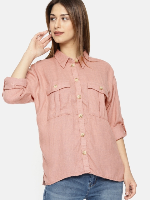 

AMERICAN EAGLE OUTFITTERS Women Peach-Coloured Oversized Fit Solid Casual Shirt