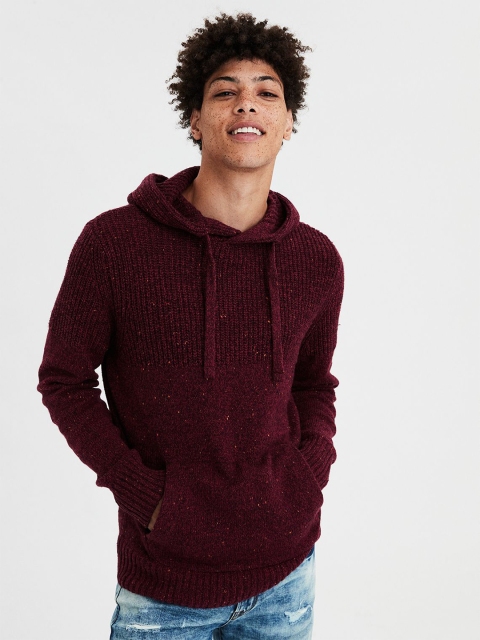 

AMERICAN EAGLE OUTFITTERS Men Maroon Solid Hooded Pullover