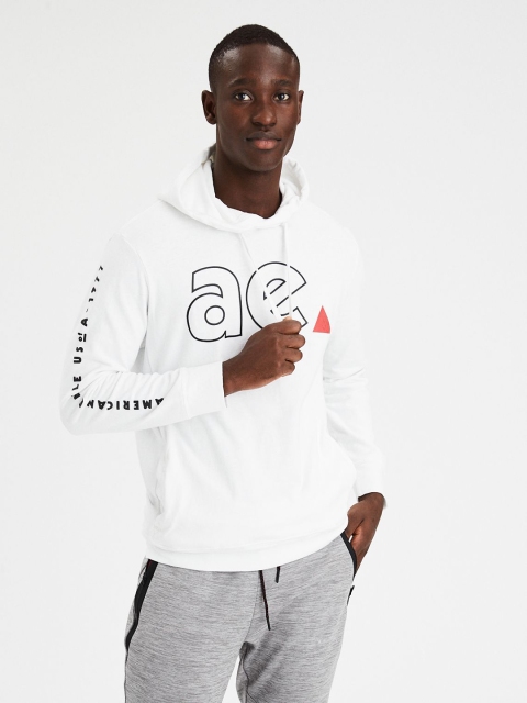 

AMERICAN EAGLE OUTFITTERS Men White Printed Hooded Sweatshirt