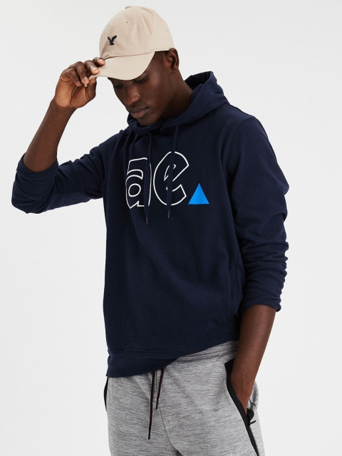 

AMERICAN EAGLE OUTFITTERS Men Navy Blue Printed Hooded Sweatshirt