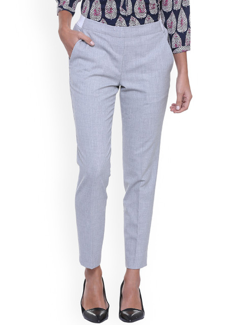 

Van Heusen Woman Grey Regular Fit Self Design Formal Trousers