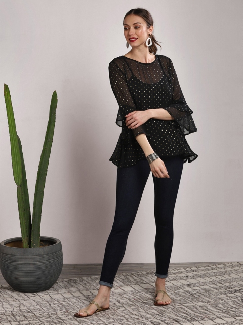 

Sangria Women Black Printed Peplum Top
