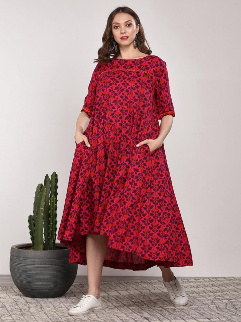 

Sangria Women Fuchsia Pink Printed Fit & Flare Dress
