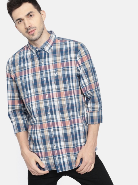 

AMERICAN EAGLE OUTFITTERS Men Blue & White Slim Fit Checked Casual Shirt