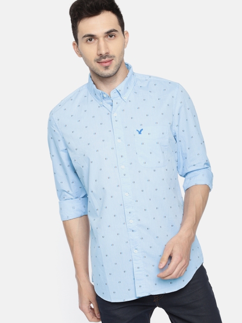 

AMERICAN EAGLE OUTFITTERS Men Blue Slim Fit Self Design Casual Shirt