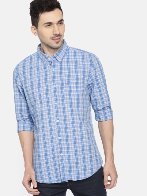 

AMERICAN EAGLE OUTFITTERS Men Blue Manhattan Slim Fit Checked Casual Shirt