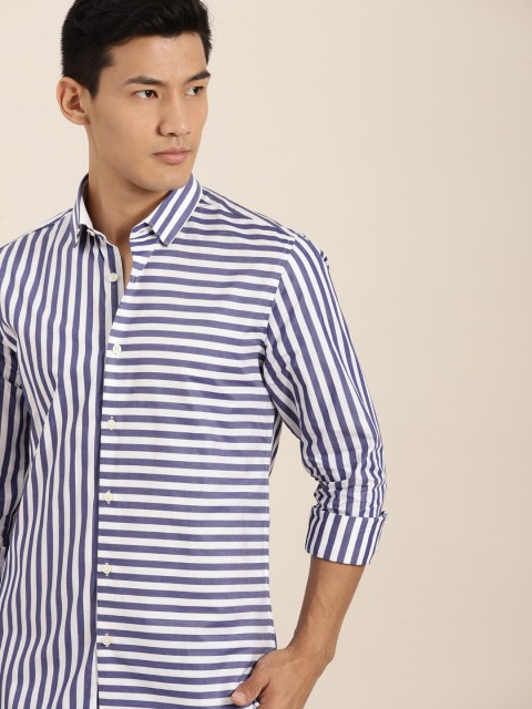 

INVICTUS Men Navy Blue & White Slim Fit Horizontal Strtipes Casual Shirt
