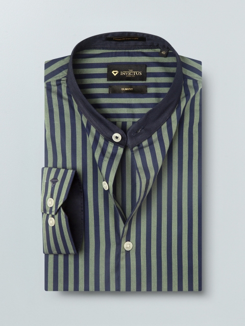 

INVICTUS Men Green & Navy Blue Slim Fit Vertical Stripes Casual Shirt