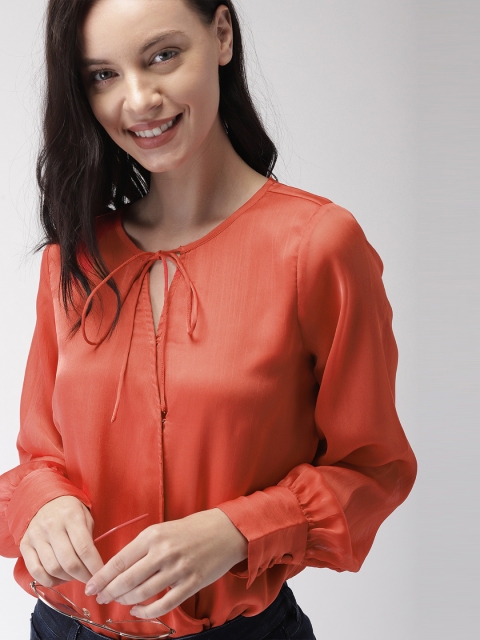

Mast & Harbour Women Coral Red Solid Bodysuit