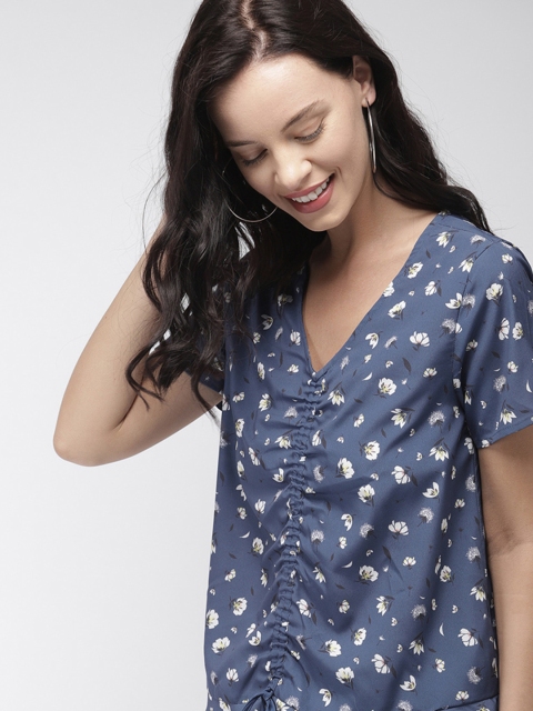 

Mast & Harbour Women Blue Floral Print A-Line Top