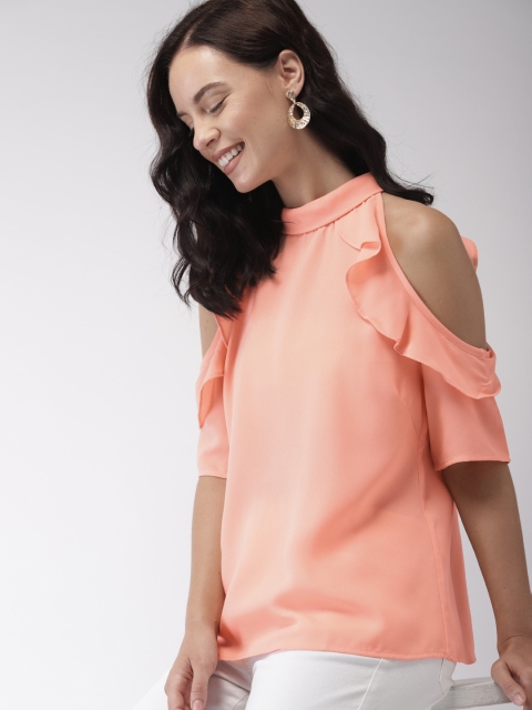 

Mast & Harbour Women Peach-Coloured Solid Cold-Shoulder Top