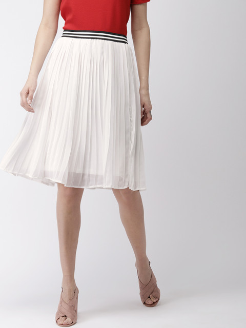 

Mast & Harbour Women White Solid Accordion Pleated Skirt