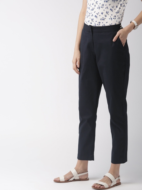 

Mast & Harbour Women Navy Blue Regular Fit Solid Regular Cropped Trousers