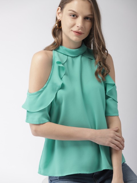 

Mast & Harbour Women Sea Green Solid Cold-Shoulder Top
