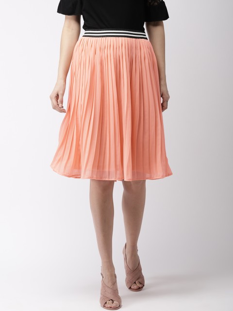 

Mast & Harbour Women Peach-Coloured Solid Accordion Pleated Skirt