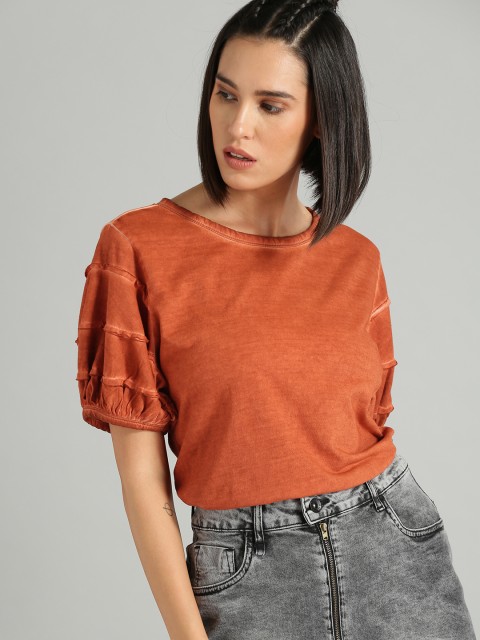 

Roadster Women Rust Orange Dyed Pure Cotton Top