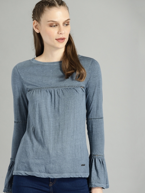 

Roadster Women Blue Solid Cut Out Detail Top
