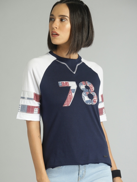 

Roadster Women Navy Blue Printed Round Neck T-shirt