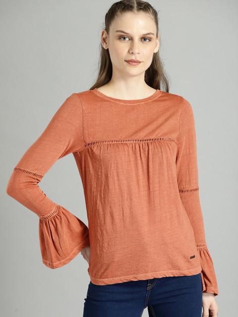 

Roadster Women Rust Orange Solid Knitted Top