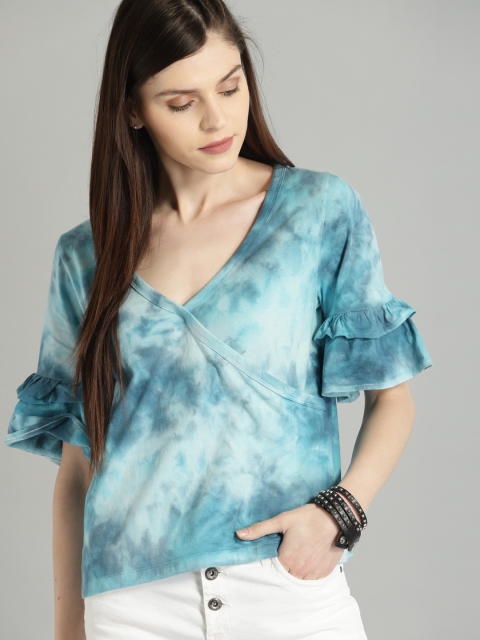 

Roadster Women Blue & White Dyed Wrap Top