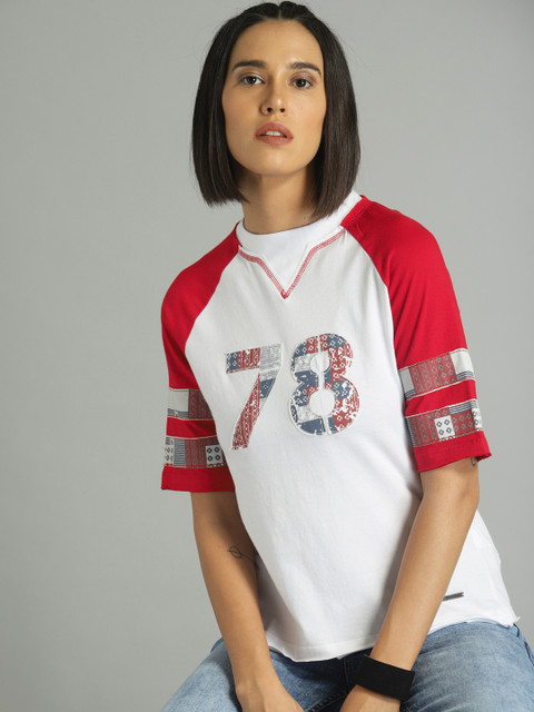 

Roadster Women White Printed Round Neck T-shirt
