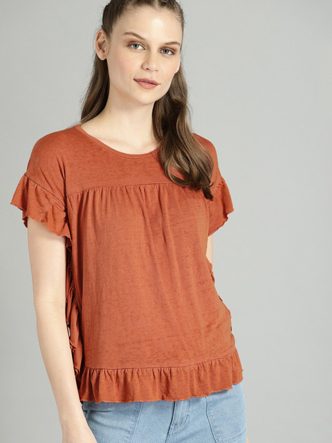 

Roadster Women Rust Orange Solid Cut Out Detail Top
