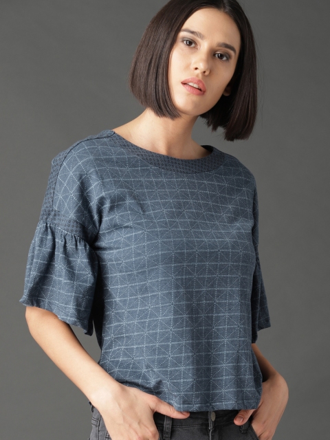 

Roadster Women Blue Printed Top