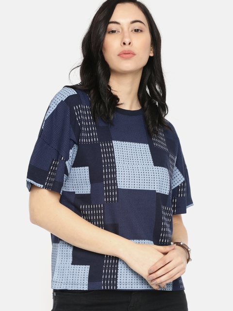 

Roadster Women Navy Blue Printed Round Neck T-shirt