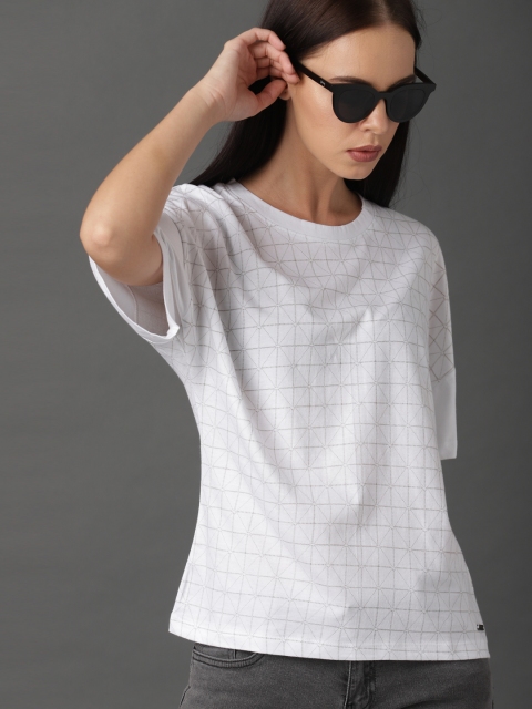 

Roadster Women White Geo Printed Boxy Pure Cotton T-shirt