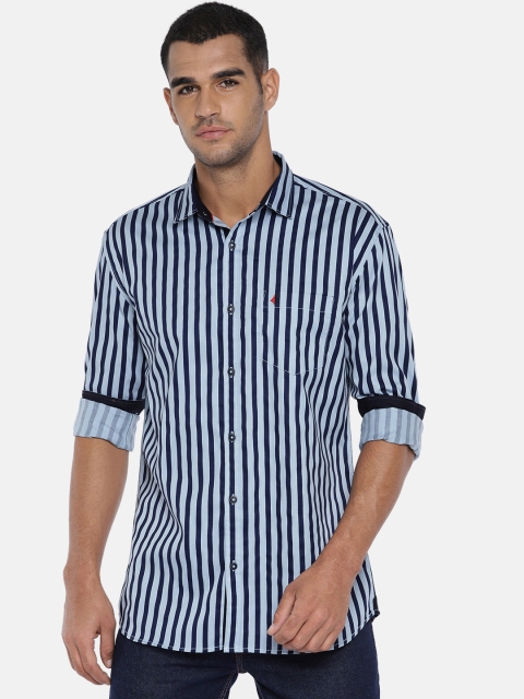 

British Club Men Blue Slim Fit Striped Casual Shirt