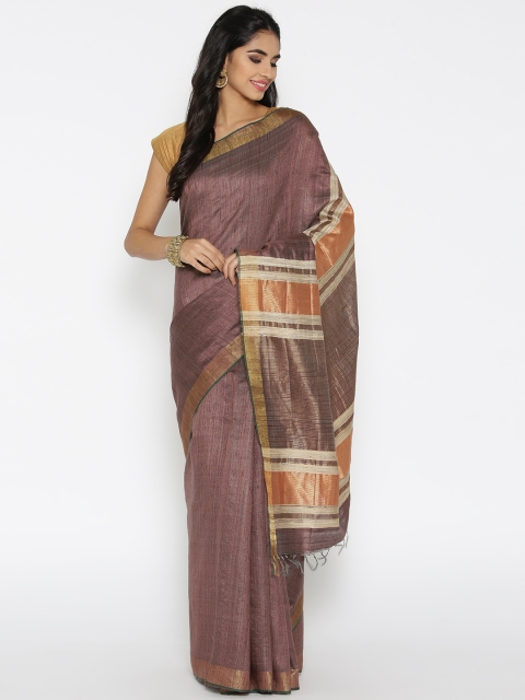 

lal10 Brown & Golden Handwoven Tussar Saree
