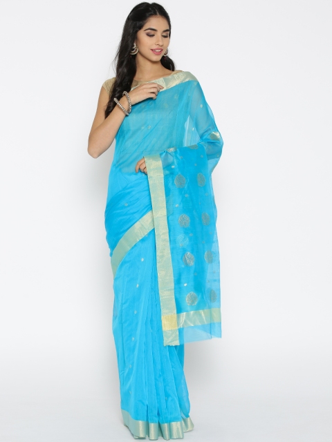 

lal10 Blue & Golden Woven Design Chanderi Saree